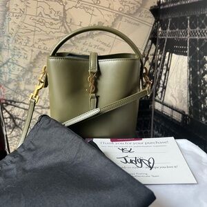 Yves Saint Laurent Le 37 Olive Green Leather Mini Bucket Bag